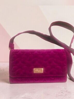 Betsy Johnson Luv Betsy Velvet Convertible  Crossbody Clutch Raspberry Wallet